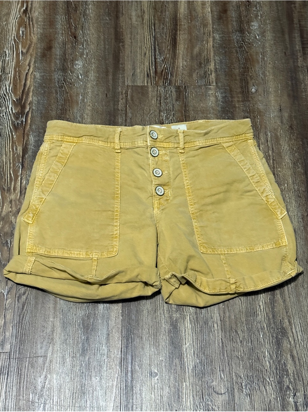 Anthropologie The Wanderer Shorts Women's 27 Button Fly Cuffed Summer Fit Yellow